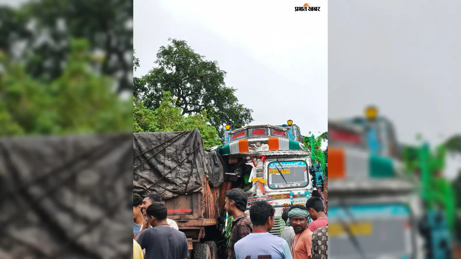टक्कर इतनी जोरदार कि ट्रक का अगला हिस्सा हुआ चकनाचूर, यहां जानें कैसे बची चालक की जान..