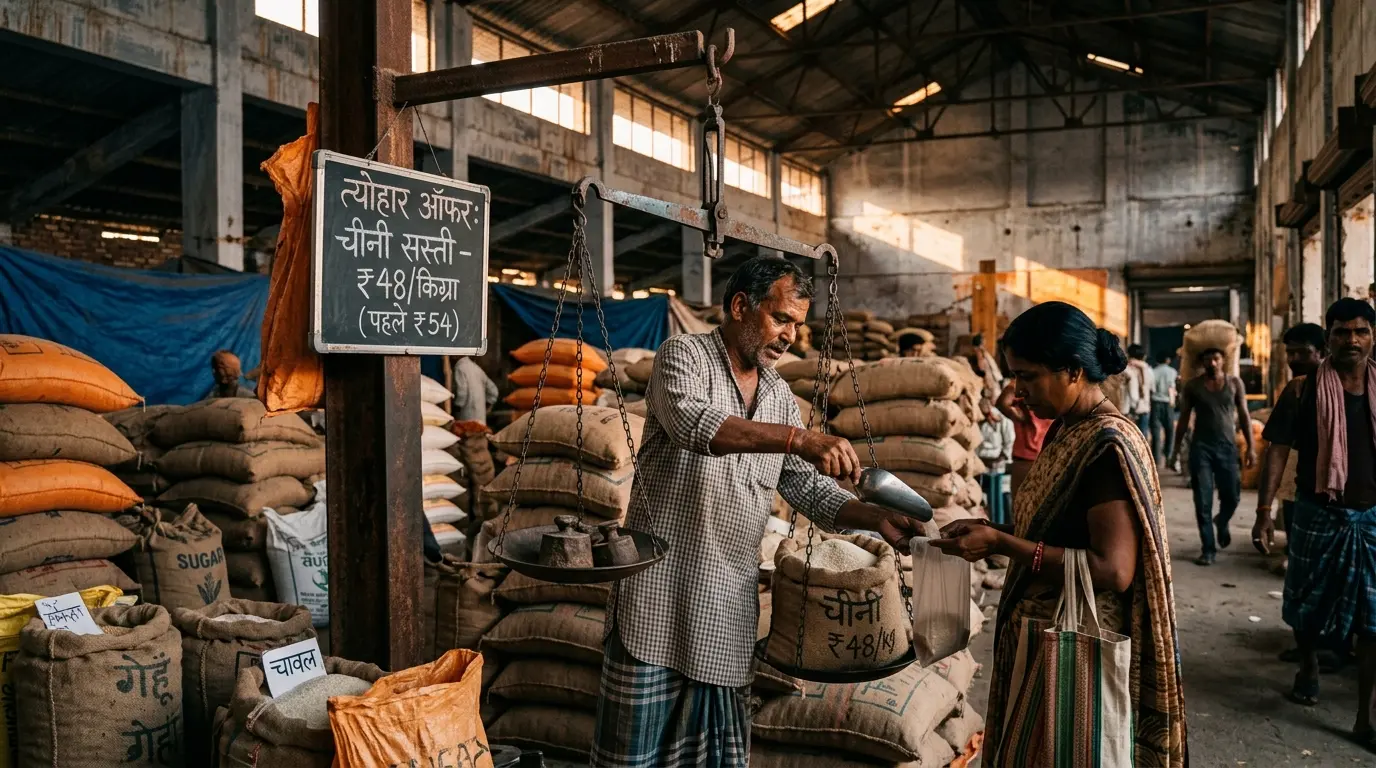 त्योहार से पहले यूपी में चीनी सस्ती, एक हफ्ते में 6 रुपये घटे दाम, अब 48 रुपये किलो