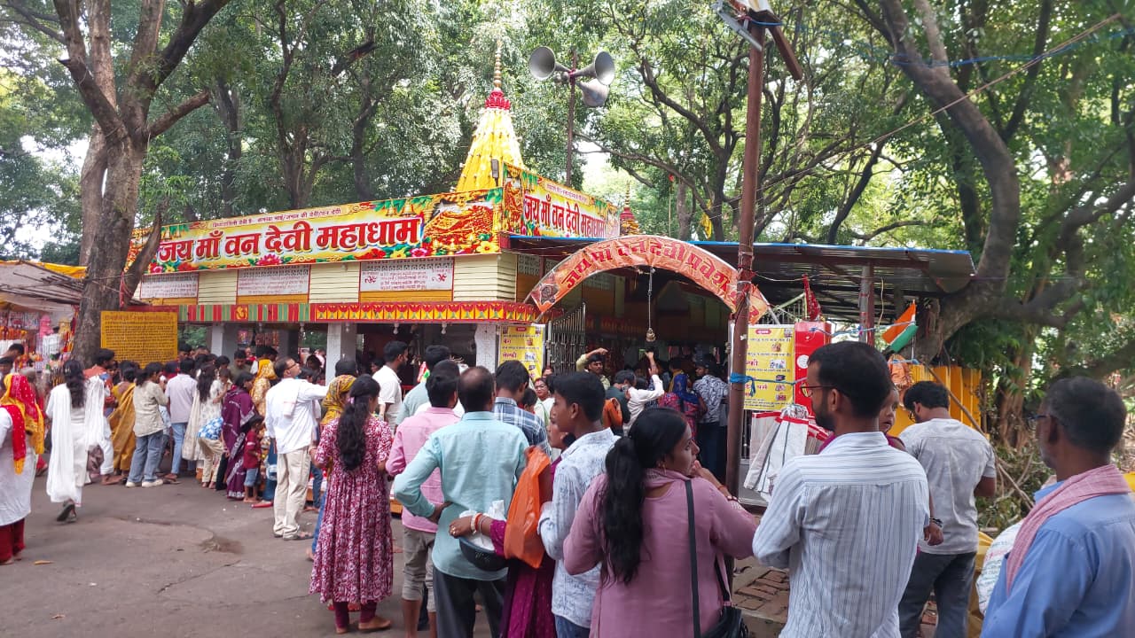 दर्शन के लिए लाइन में खड़े श्रद्धालु