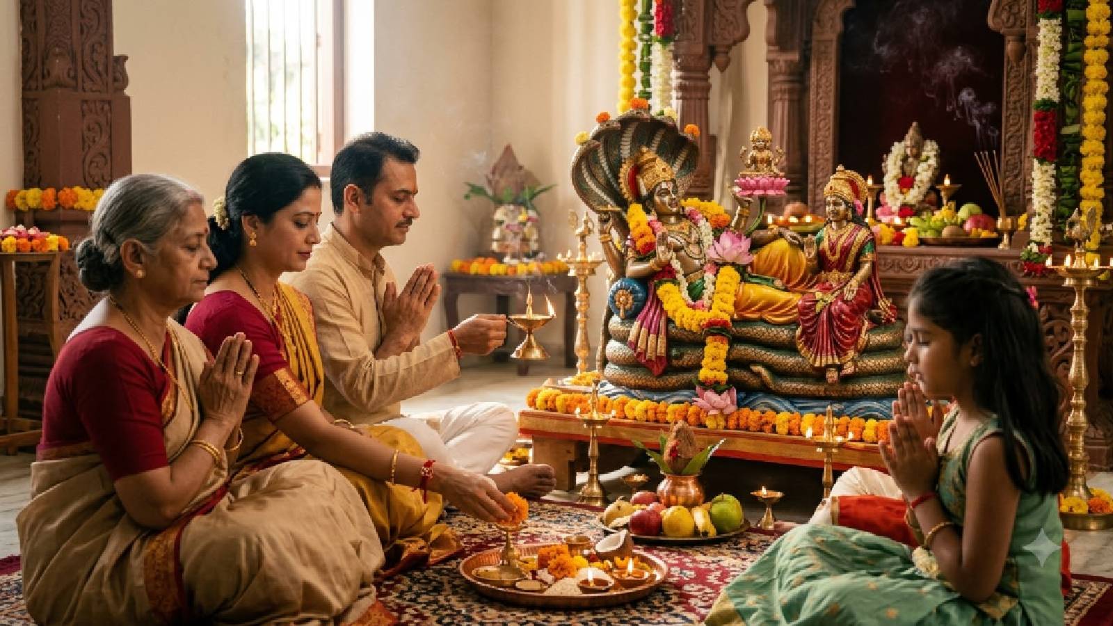 अनंत चतुर्दशी पूजा करते लोग (फोटो-एआई)