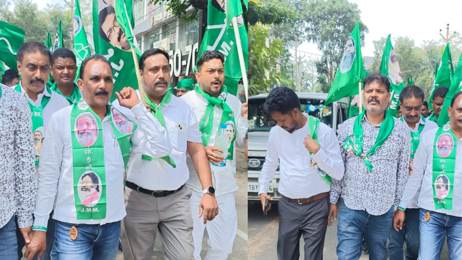 प्रदर्शन में शामिल JMM के कार्यकर्ता