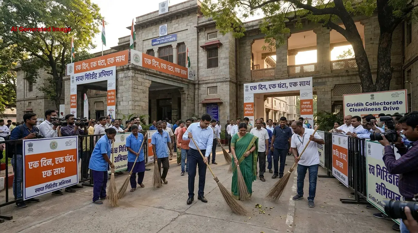 गिरिडीह: समाहरणालय में ‘एक दिन, एक घंटा, एक साथ’ अभियान, उपायुक्त और मेयर ने झाड़ू उठाकर किया श्रमदान