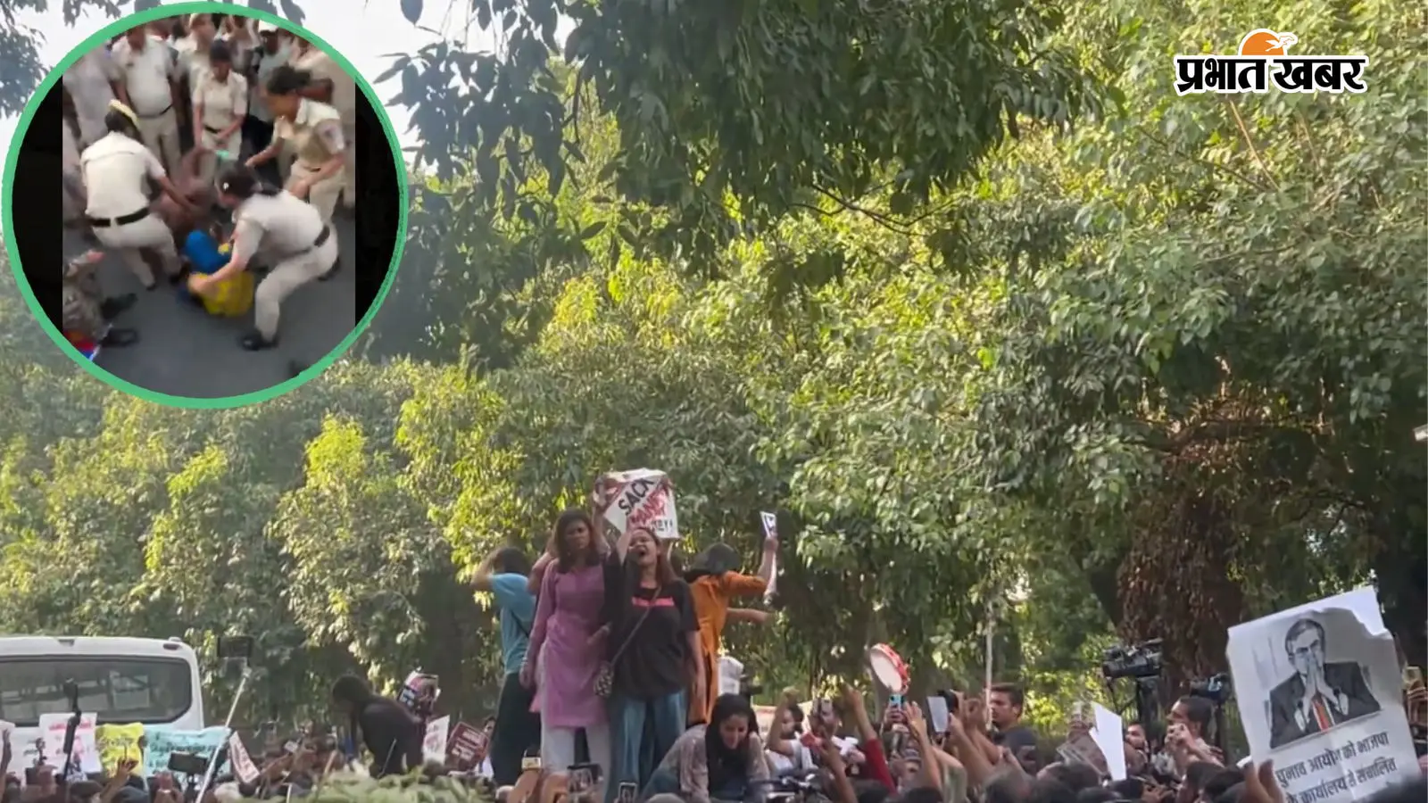 VIDEO: ज्ञानेश कुमार के खिलाफ प्रदर्शन, महिला का आरोप- दिल्ली पुलिस ने घसीटा; कपड़े फाड़े