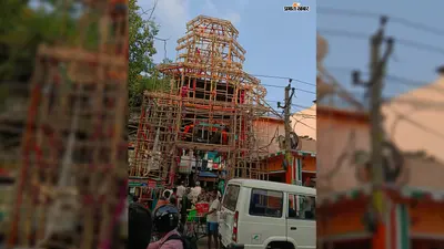 अरवल में दक्षिण भारतीय मंदिर की तर्ज पर बन रहा दुर्गा पूजा पंडाल, बंगाल के कारीगर अंतिम रूप देने में जुटे