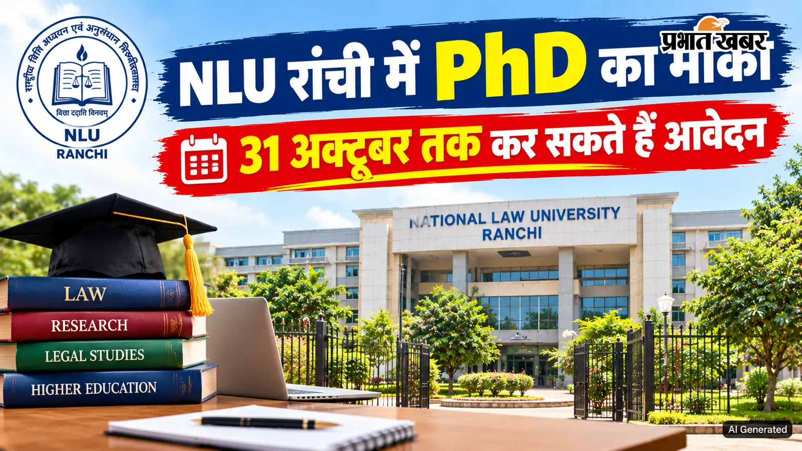 NLU रांची में PhD का मौका, 31 अक्टूबर तक करें आवेदन; जानें योग्यता, फीस और कोर्स की पूरी जानकारी