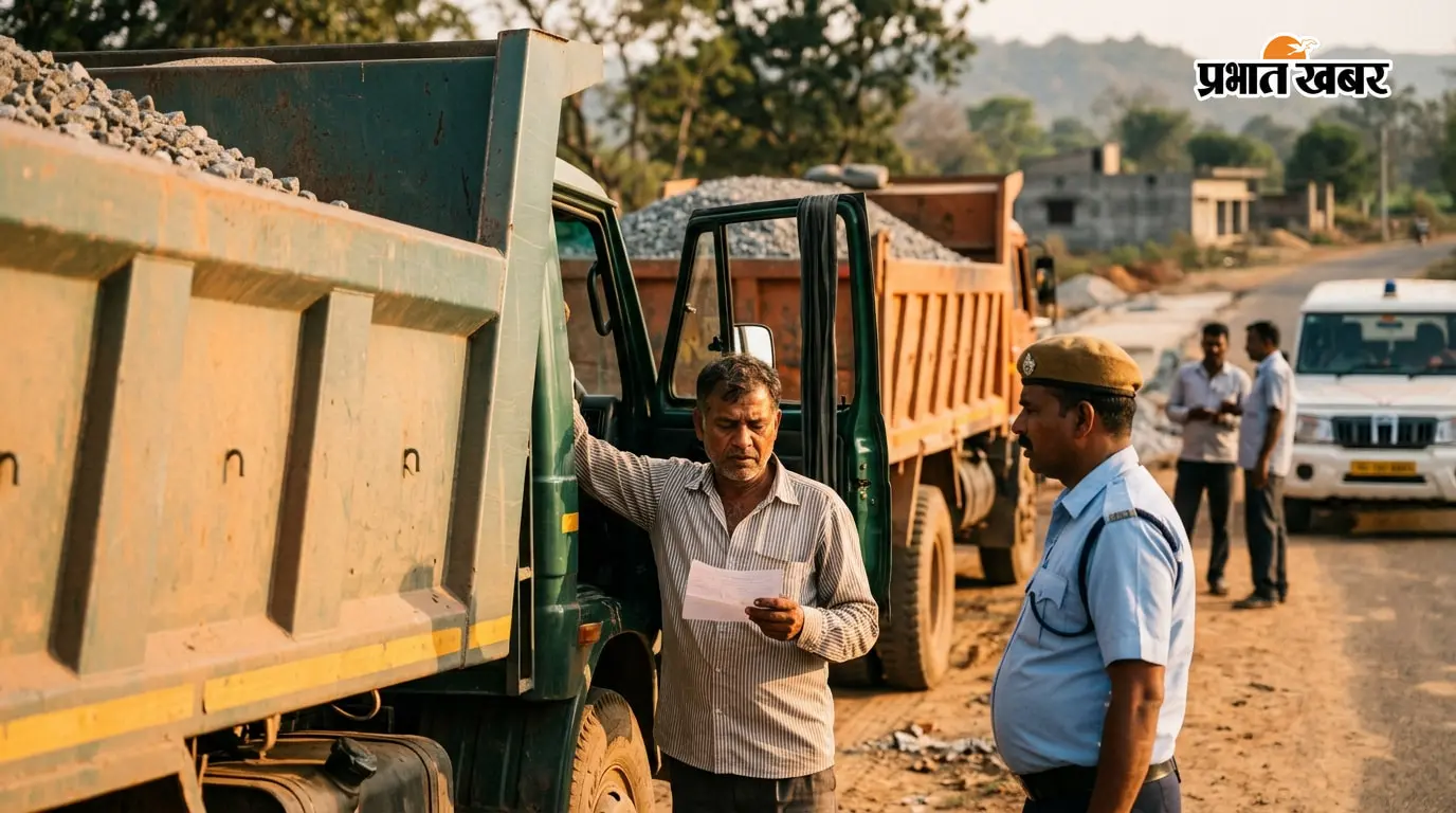 देवघर में चालान फेल होने पर दो गिट्टी लदे हाइवा पकड़े गये, सात लाख रुपये जुर्माना वसूला