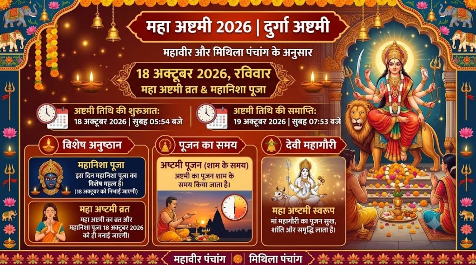 दुर्गा अष्टमी मुहूर्त को दर्शाती इंफोग्राफिक्स (फोटो- एआई)