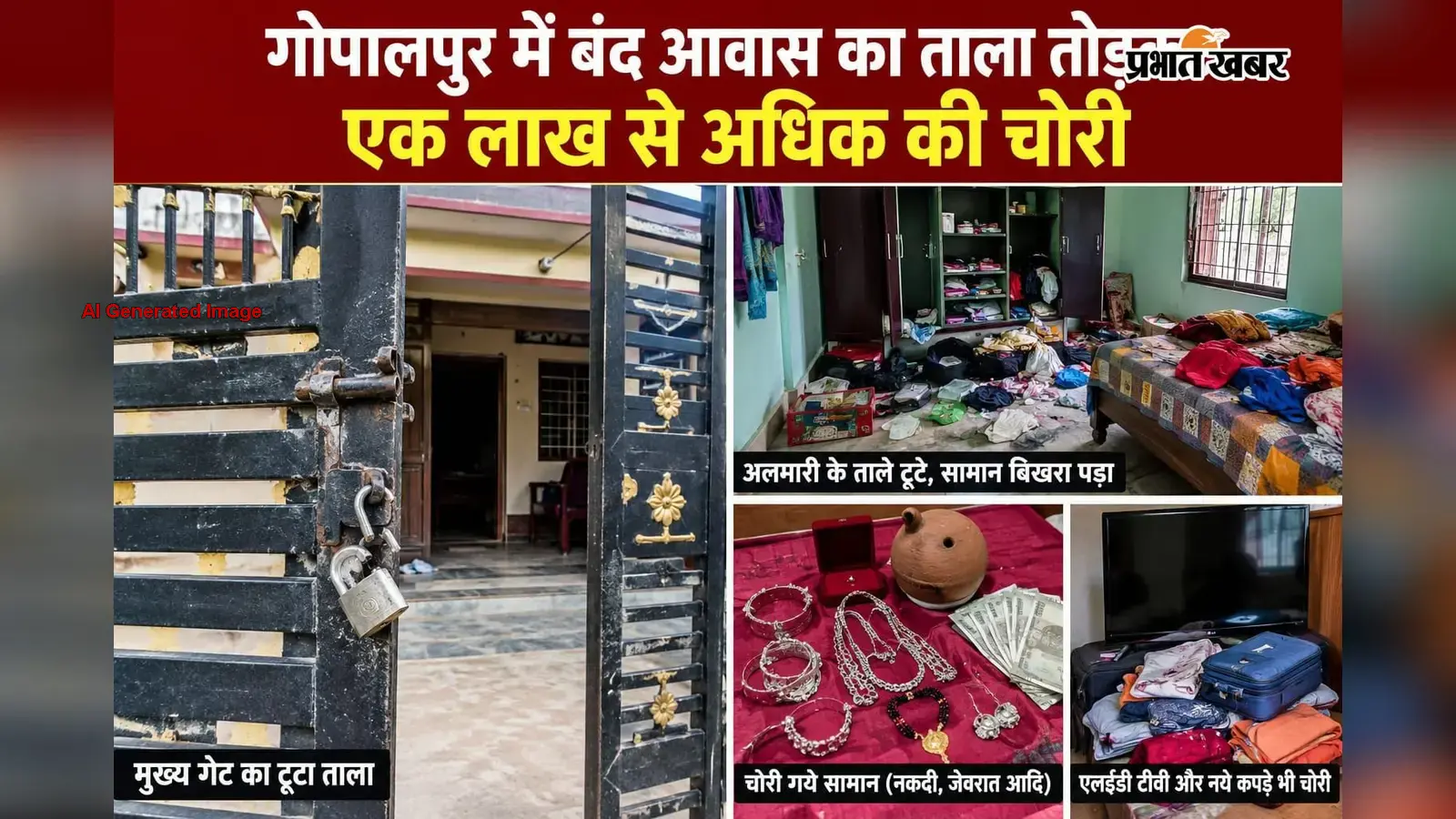 गोपालपुर में चोरी: ताला बंद घर को चोरों ने बनाया निशाना, डायल 112 पर कॉल के बाद भी पुलिस नदारद
