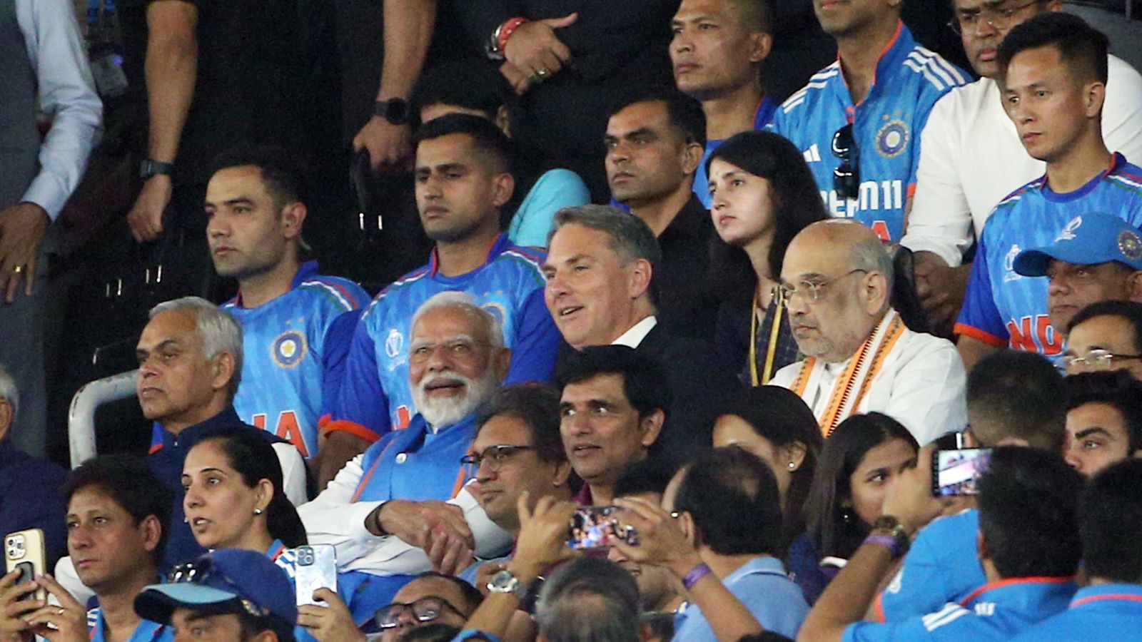 नरेंद्र मोदी स्टेडियम में प्रधानमंत्री नरेंद्र मोदी और केंद्रीय गृह मंत्री अमित शाह, फोटो- एएनआई