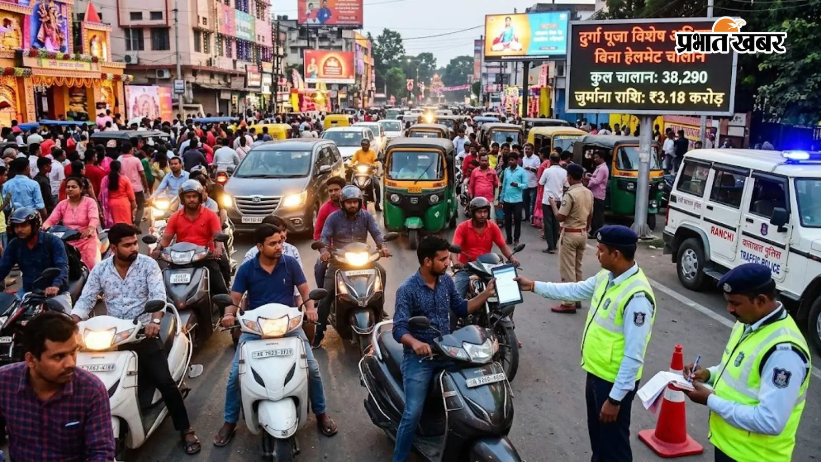 Ranchi Traffic: दुर्गा पूजा में कटे 38,290 चालान, 3.18 करोड़ रुपये का जुर्माना