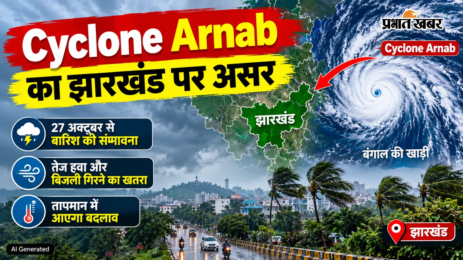 Cyclone Arnab का झारखंड पर असर, 27 से बदलेगा मौसम; 28-30 अक्टूबर भारी बारिश का अलर्ट